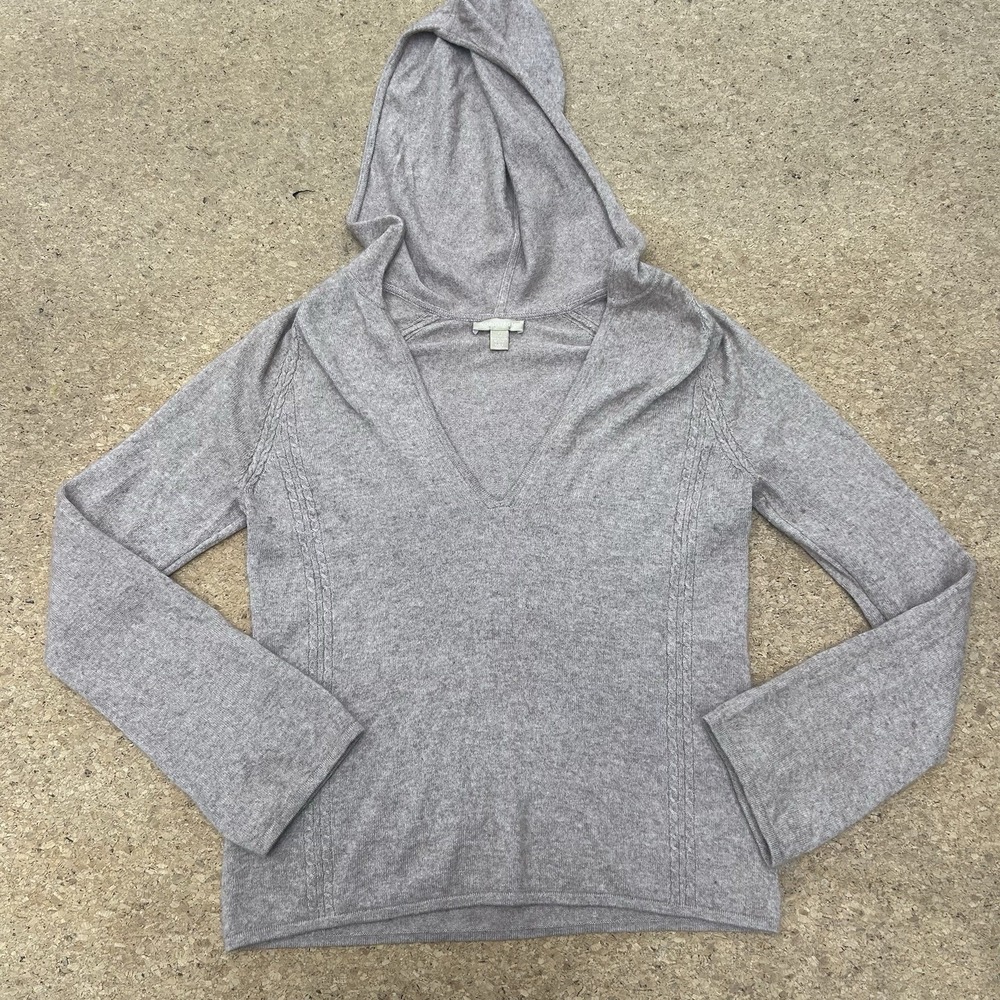 Nordstrom Cashmere Silk Blend Natural Oatmeal Cable Knit Flared Sleeve Hoodie M